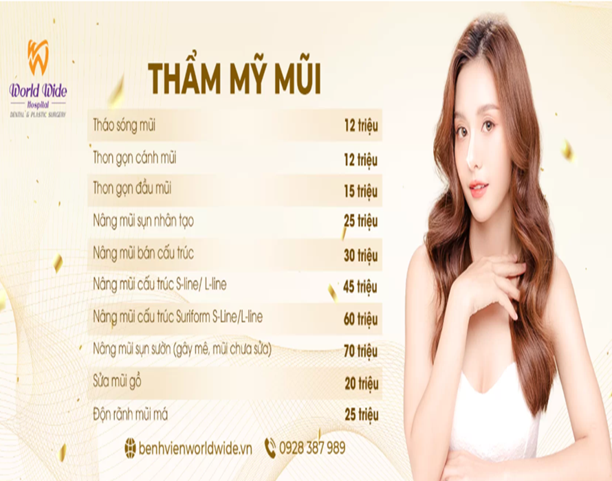 Bảng giá thẩm mỹ mũi tại WorldWide